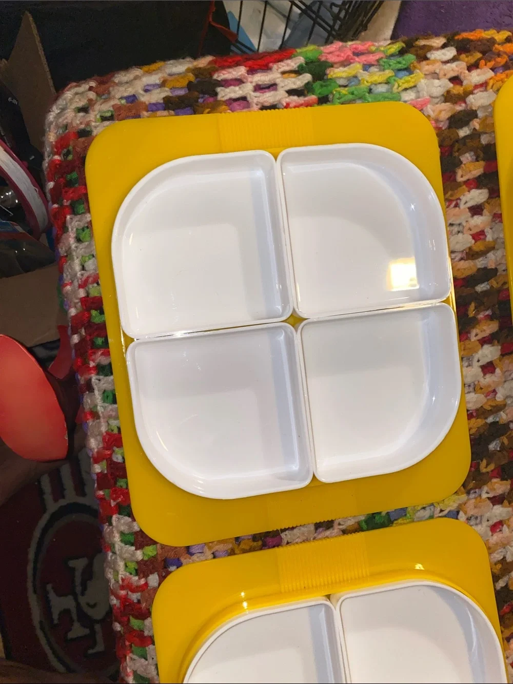Vintage Yellow and White Removable Sectioned Serving Trays - Set of 4
